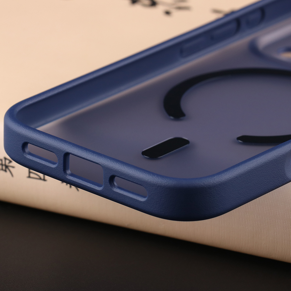 Close-up of matte case bottom speaker and charging port cutout