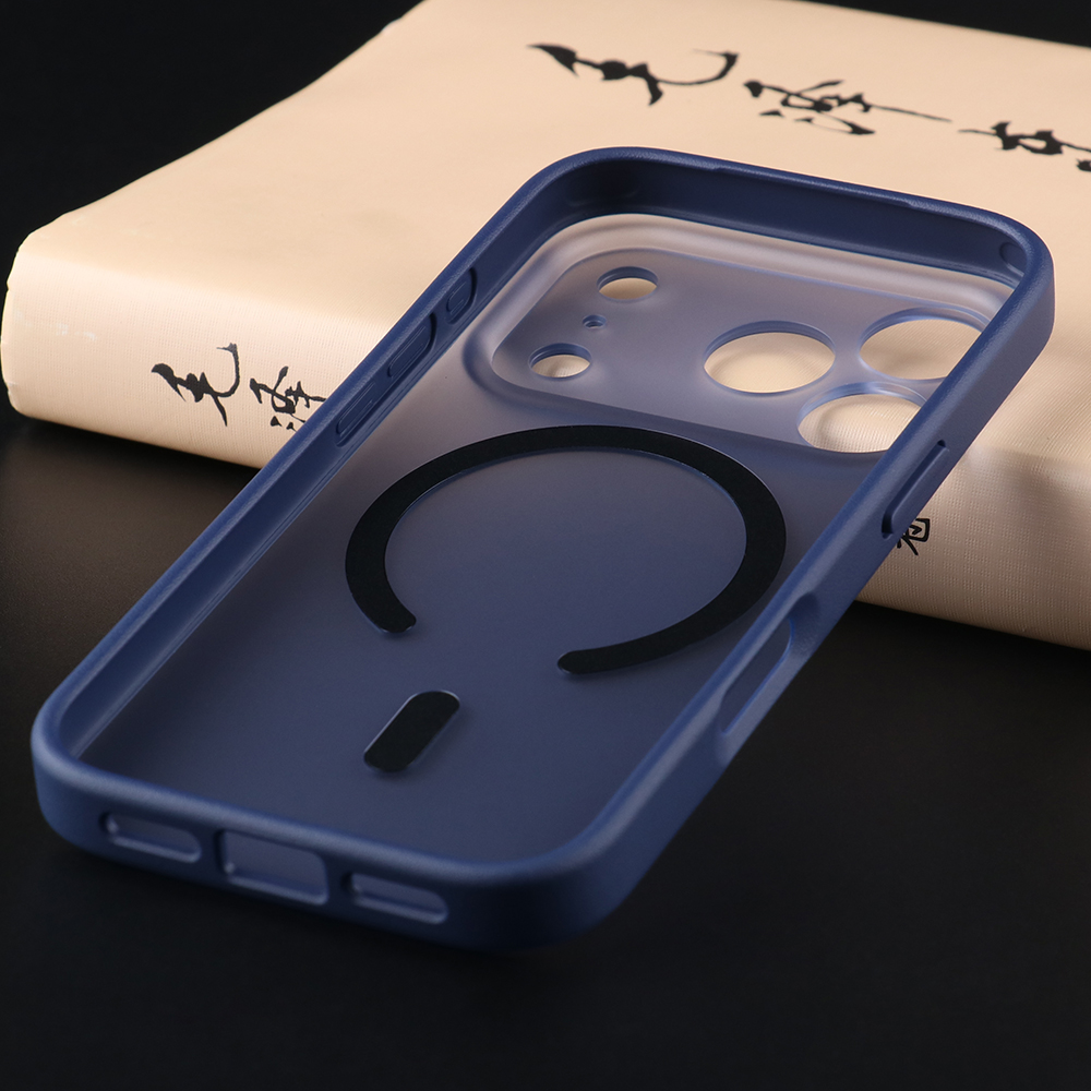 Blue matte case for iPhone 17 series with MagSafe compatible magnetic ring
