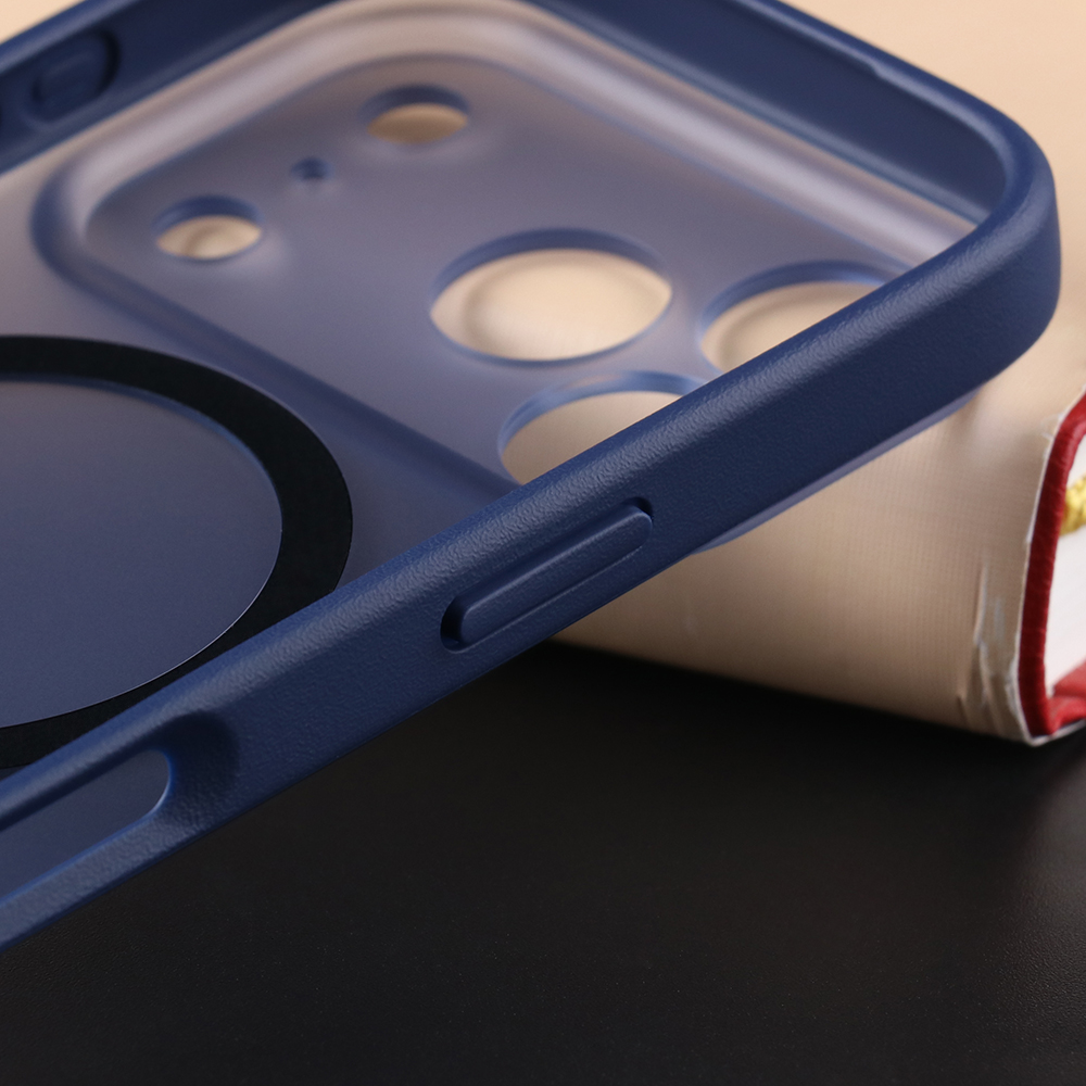 Close-up of matte case side button area and edge design