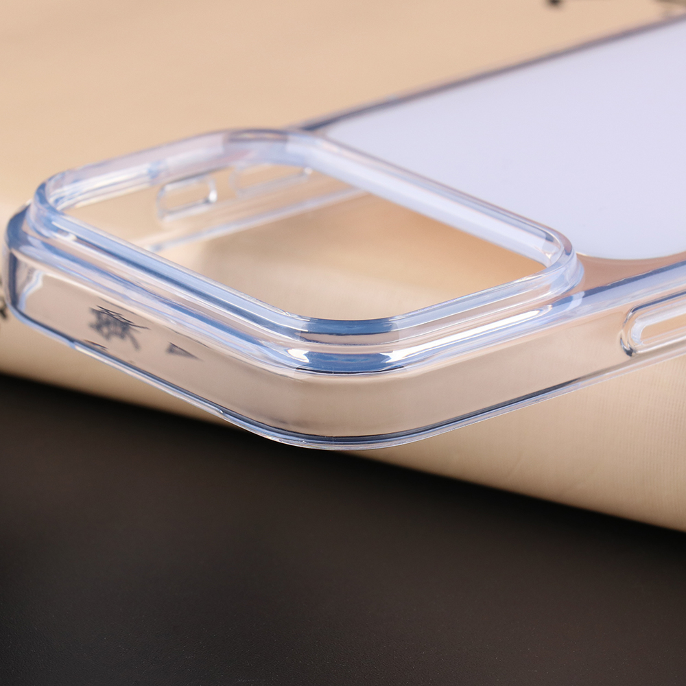 Close-up of matte color case camera cutout and raised camera protection