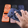 Matte MagSafe stand case with hand opening the built-in ring stand