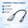 Micro HDMI to HDMI adapter cable feature image showing up to 4K@60Hz video output, clear video display and plug and play use