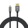 Micro HDMI to HDMI cable with braided design and full-size HDMI connector for 4K video output.