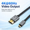 Micro HDMI to HDMI cable supports 4K 60Hz video output to TV, monitor or projector.
