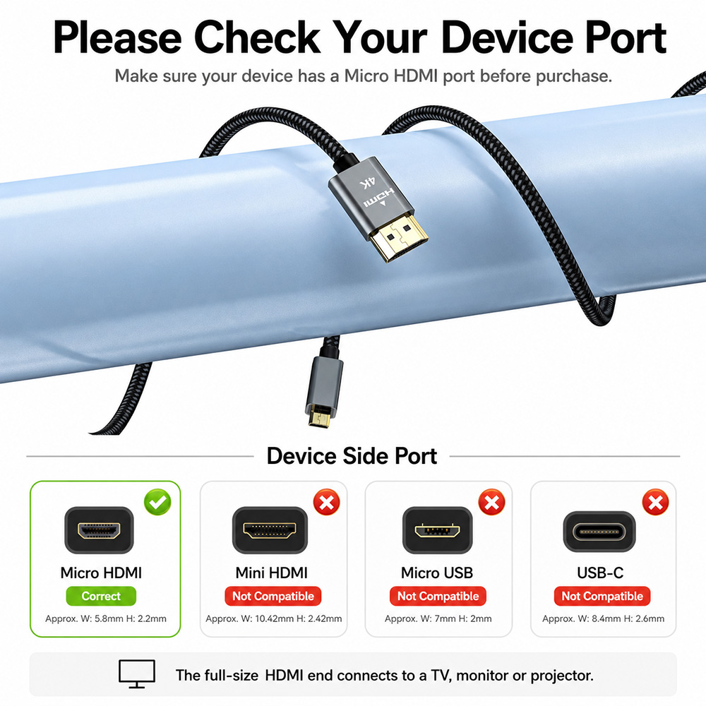 Check your device port before purchase. This cable is for devices with a Micro HDMI port.