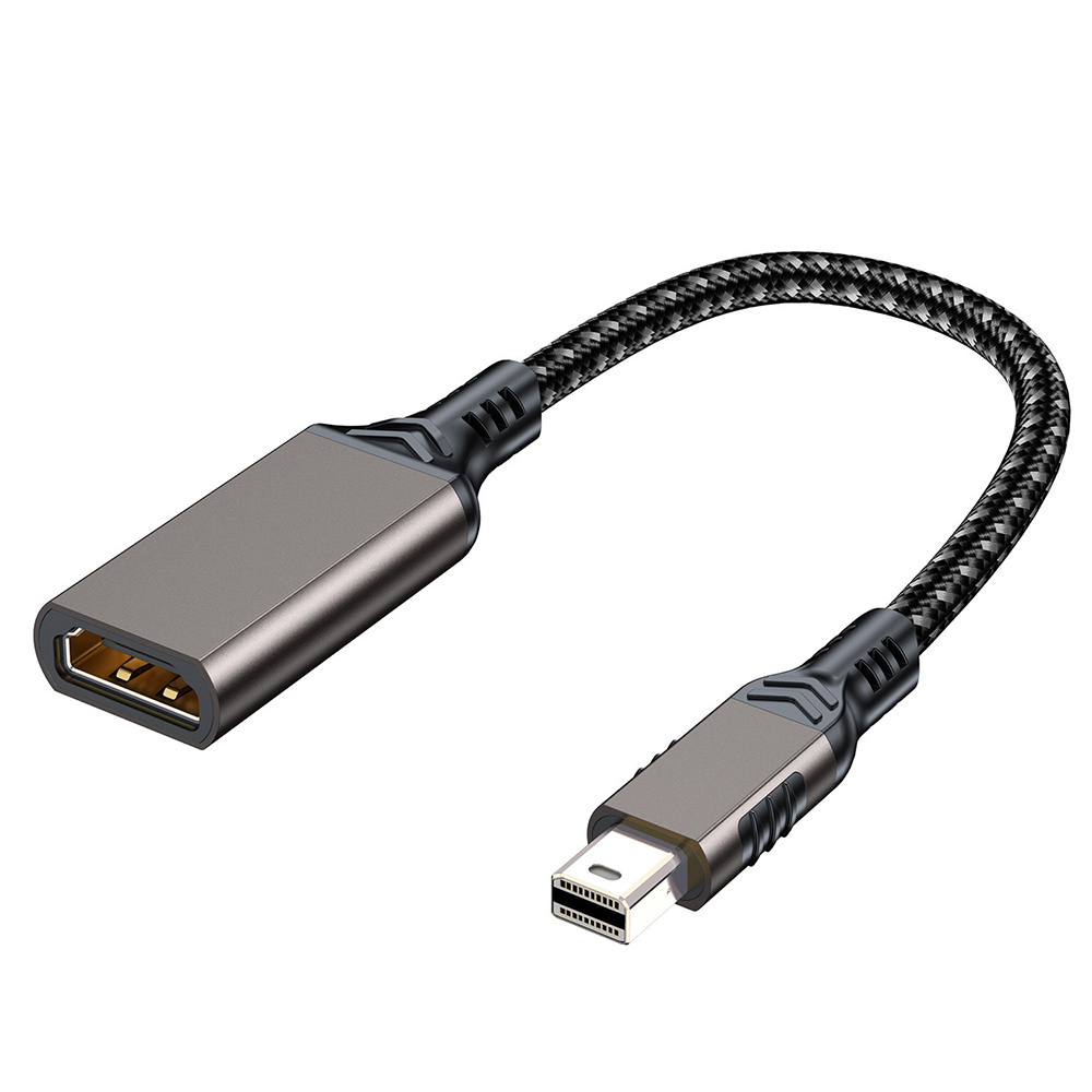 Gunmetal Mini DisplayPort to HDMI adapter cable with HDMI female port and braided 0.2m short cable