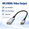 Mini HDMI to HDMI adapter cable feature image showing up to 4K@60Hz video output, clear video display and plug and play use