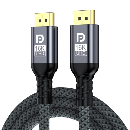 Premium 16K DisplayPort to DisplayPort cable with round shell design and braided jacket