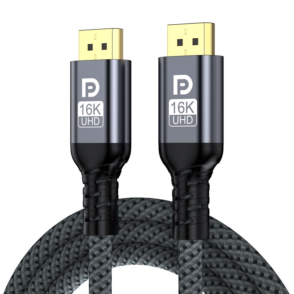 Premium 16K DisplayPort to DisplayPort cable with round shell design and braided jacket