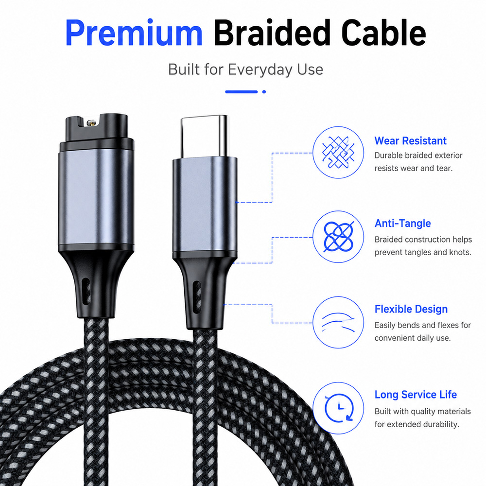 Premium braided sports watch charging cable with durable design