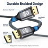 Premium DisplayPort cable with aluminum alloy shell nylon braided jacket reinforced strain relief and silver tone contacts
