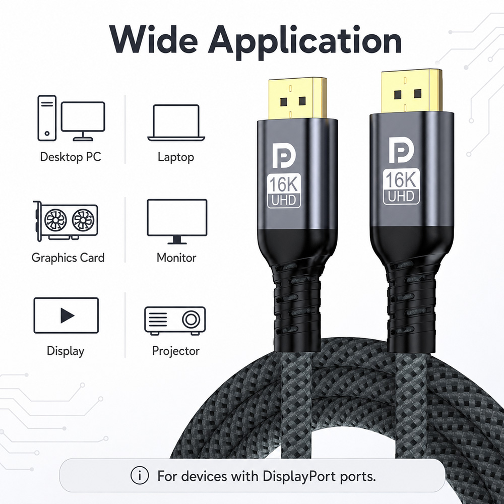 Premium DisplayPort cable for desktop PC laptop graphics card monitor display and projector with DisplayPort ports