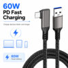Right-angle USB 3.2 Gen2 USB-A to USB-C cable supports up to 60W PD fast charging