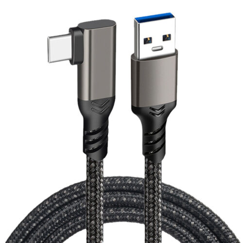 Right-angle USB 3.2 Gen2 USB-A to USB-C cable, 10Gbps data transfer, 60W fast charging, braided cable