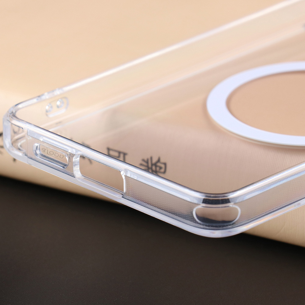Close-up of Samsung Galaxy S25 S26 clear case bottom speaker and charging port cutout