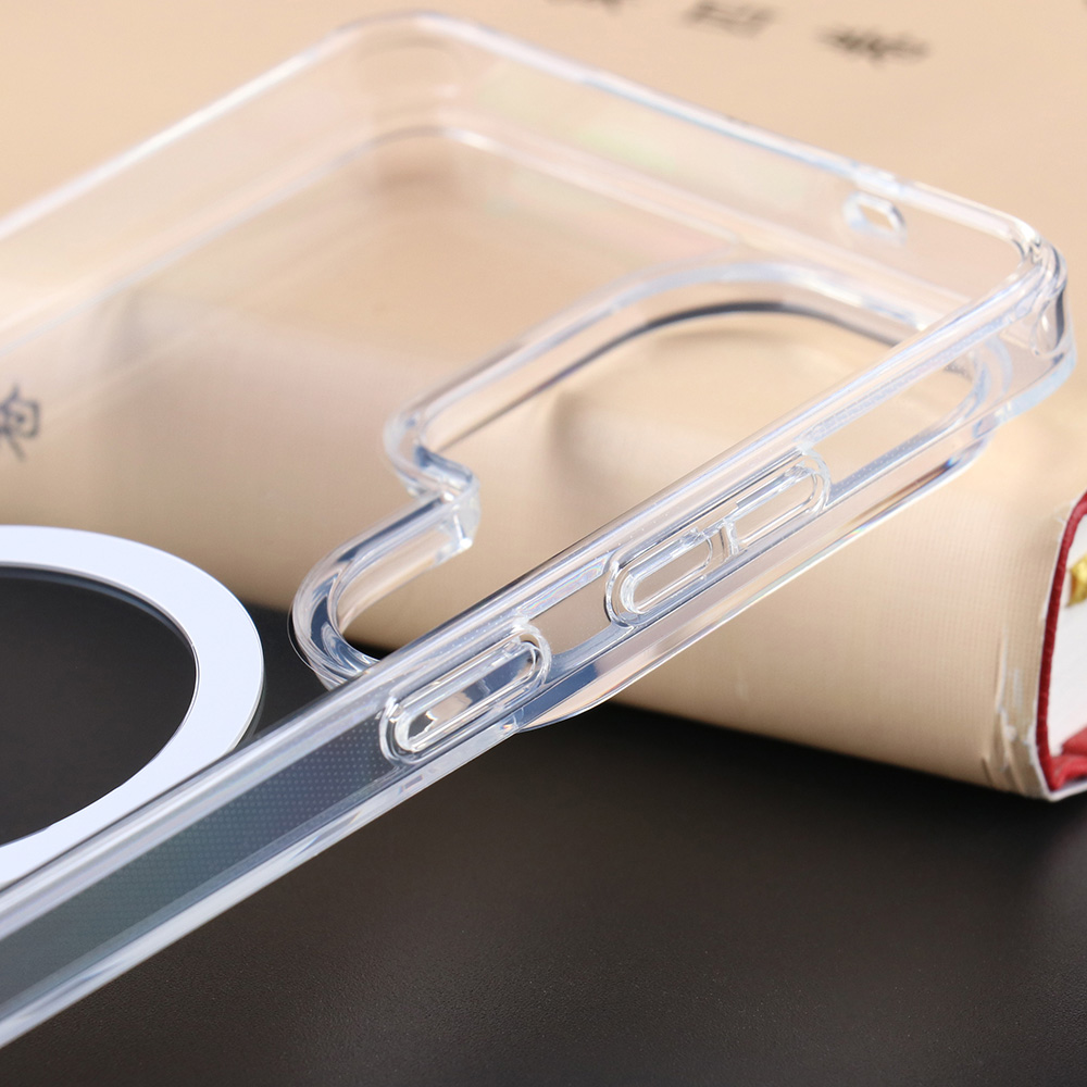 Close-up of Samsung Galaxy S25 S26 clear case side button area and transparent edge