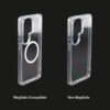 Samsung Galaxy S26 clear case showing magnetic ring and non-magnetic options for selected models