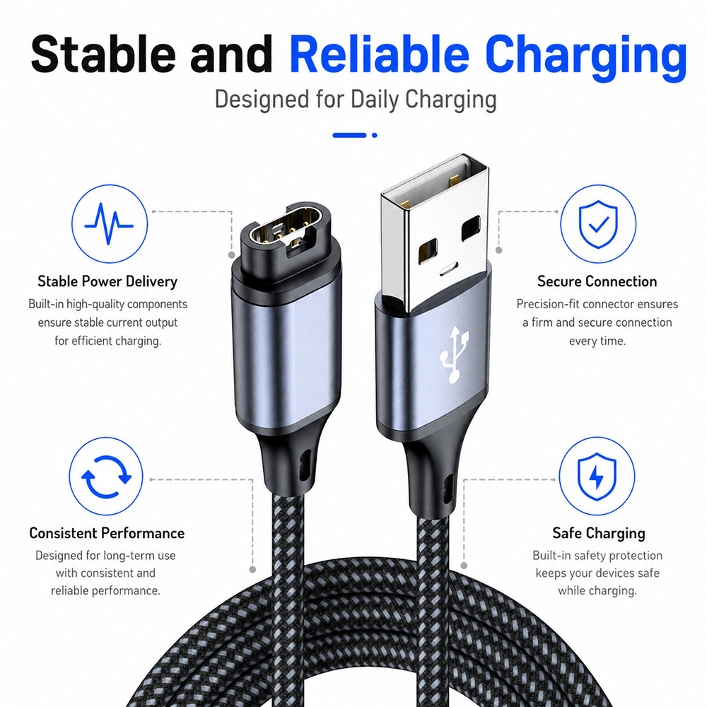 Reliable sports watch charging cable with stable power delivery