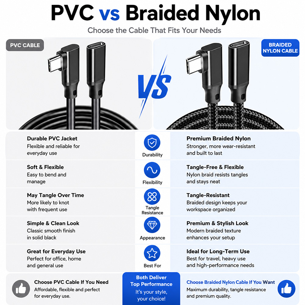 USB-C Extension Cable Standard PVC vs Nylon Braided Version Comparison