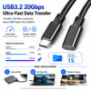 USB3.2 20Gbps USB-C Extension Cable High Speed Data Transfer for SSD Photos and Video Files