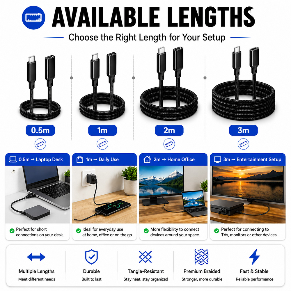USB-C Extension Cable Available in 0.5m 1m 2m and 3m Length Options