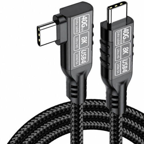 USB4 40Gbps 240W right angle USB-C cable with braided design for fast charging and high-speed data transfer