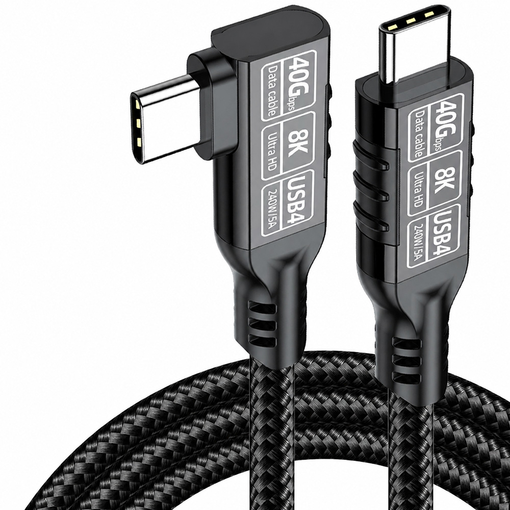 USB4 40Gbps 240W right angle USB-C cable with braided design for fast charging and high-speed data transfer