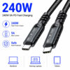 USB4 USB-C cable supporting up to 240W fast charging for laptops, tablets and USB-C devices