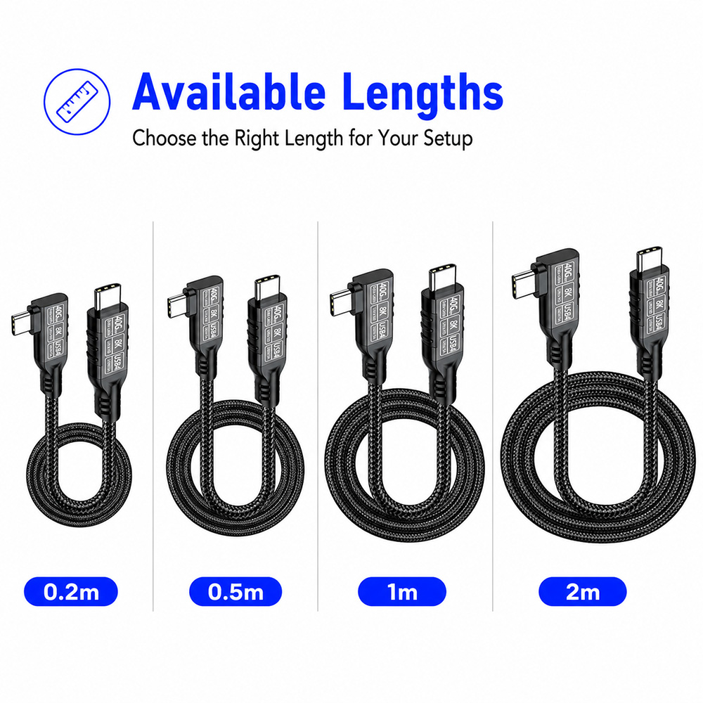 USB4 40Gbps 240W right angle USB-C cable available in multiple length options for different setups