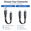 USB 3.2 cable with two connector options: USB-A to USB-C and USB-C to USB-C, compatible with modern and legacy devices