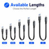Flat USB 3.2 cable showing 0.2m, 0.5m, 1m, 2m, 3m lengths, suitable for fast charging and data transfer