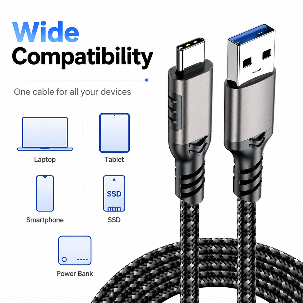 USB 3.2 Gen2 USB-A to USB-C Cable Wide Compatibility