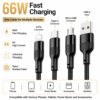 3-in-1 USB-A charging cable showing 66W fast charging capability for 8-Pin, Type-C and Micro USB devices