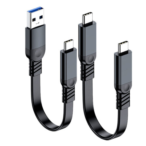 USB 3.2 flat cable showing both USB-A to USB-C and USB-C to USB-C versions, 10Gbps data transfer, 60W PD fast charging