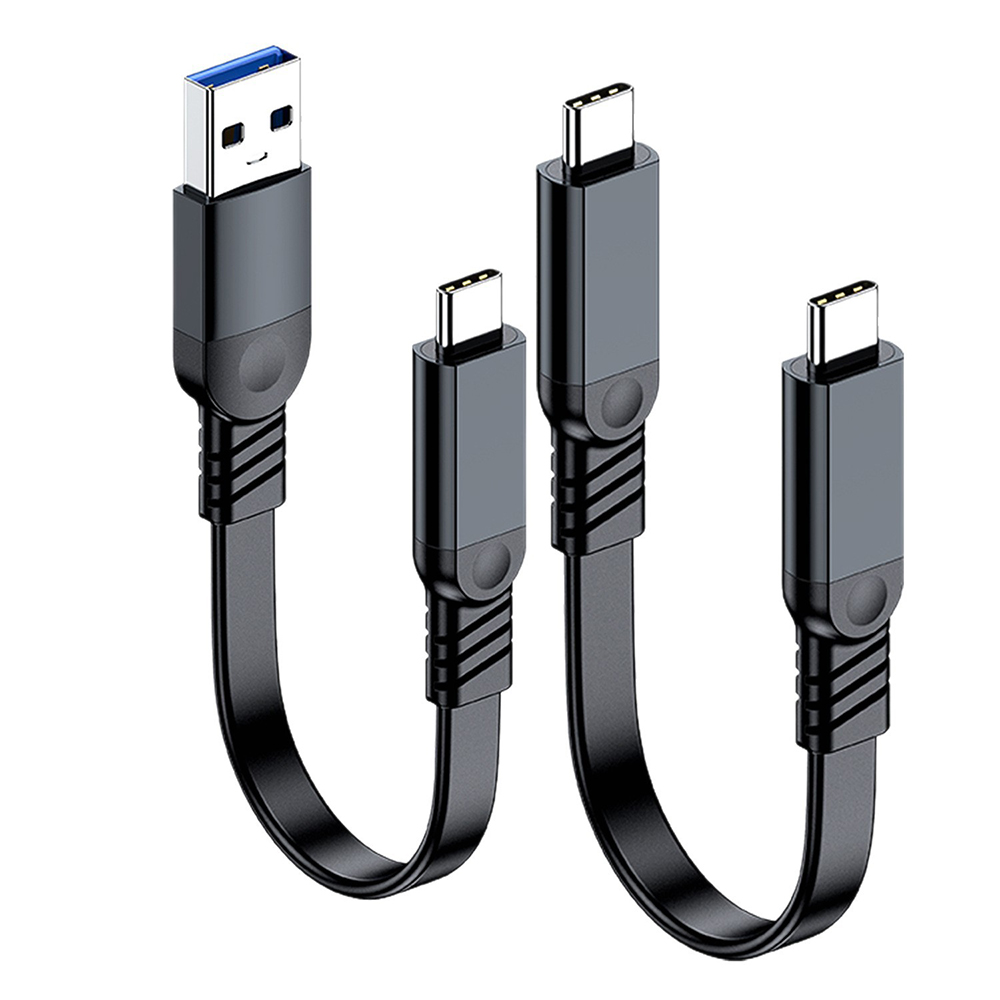 USB 3.2 flat cable showing both USB-A to USB-C and USB-C to USB-C versions, 10Gbps data transfer, 60W PD fast charging