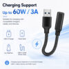 USB-A to USB-C adapter cable with up to 60W 3A charging support depending on charger cable device and USB-A port