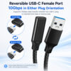 USB-C female port supports 10Gbps data transfer in either plug orientation on USB-A to USB-C adapter cable