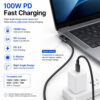 Right angle USB-C cable supports 100W Power Delivery fast charging with compatible USB-C chargers and devices