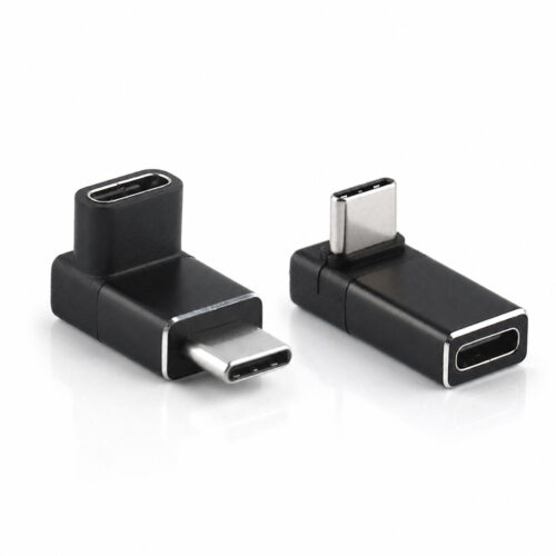 USB-C 40Gbps right angle adapter in two black styles on white background