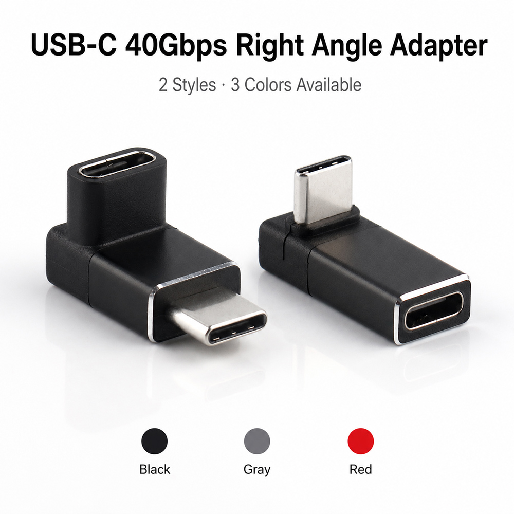 USB-C 40Gbps right angle adapter with two styles and three color options