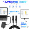 USB-C to USB-C cable supporting 480Mbps data transfer and file synchronization