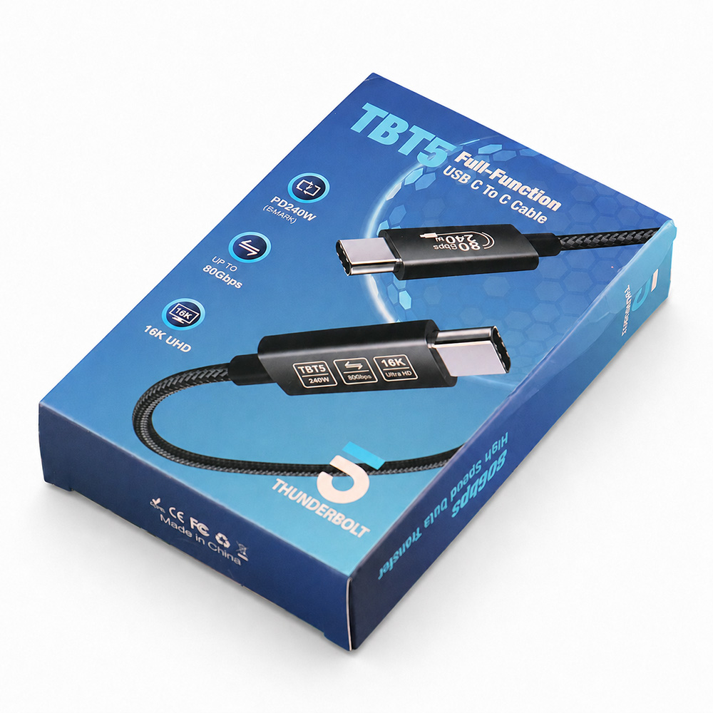 Front packaging view of USB-C 80Gbps 240W braided cable
