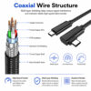 Coaxial wire structure of USB-C high-speed cable with copper conductor, shielding, and nylon braided jacket