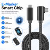 USB-C right angle cable with built-in E-Marker smart chip, nylon braided jacket, and reinforced connector
