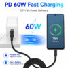 USB-C to USB-C cable supporting PD 60W fast charging and 20V 3A power delivery