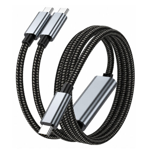 Coiled USB-C PD100W braided cable showing full length and connectors