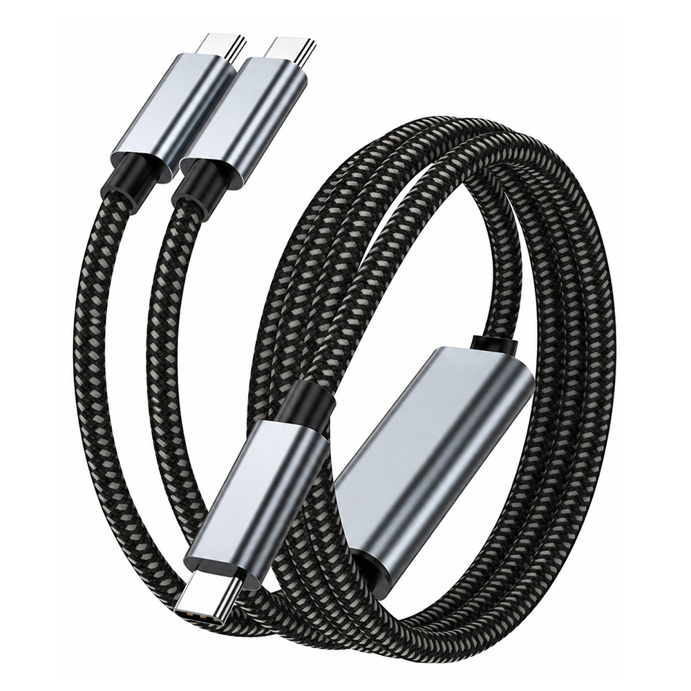 Coiled USB-C PD100W braided cable showing full length and connectors