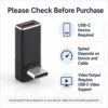 USB-C right angle adapter compatibility notice for USB-C devices, speed and video output
