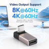 USB-C right angle adapter showing video output support for 8K 60Hz and 4K 60Hz