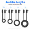 USB-C right angle braided cable available in 0.5m, 1m, 1.5m, and 2m lengths